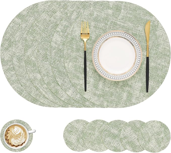Round Faux Leather Placemat and Coaster 6 Packs, Washable Heat Resistant Dining by homing