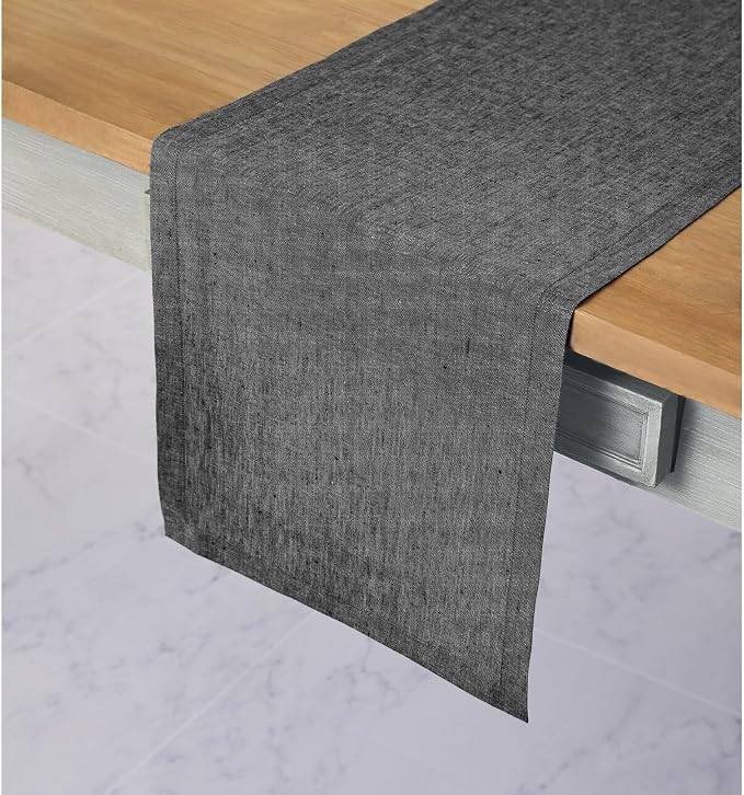 Solino Home 100% Pure Linen Table Runner Charcoal Grey, Athena 14 x 60 in | - Image 2