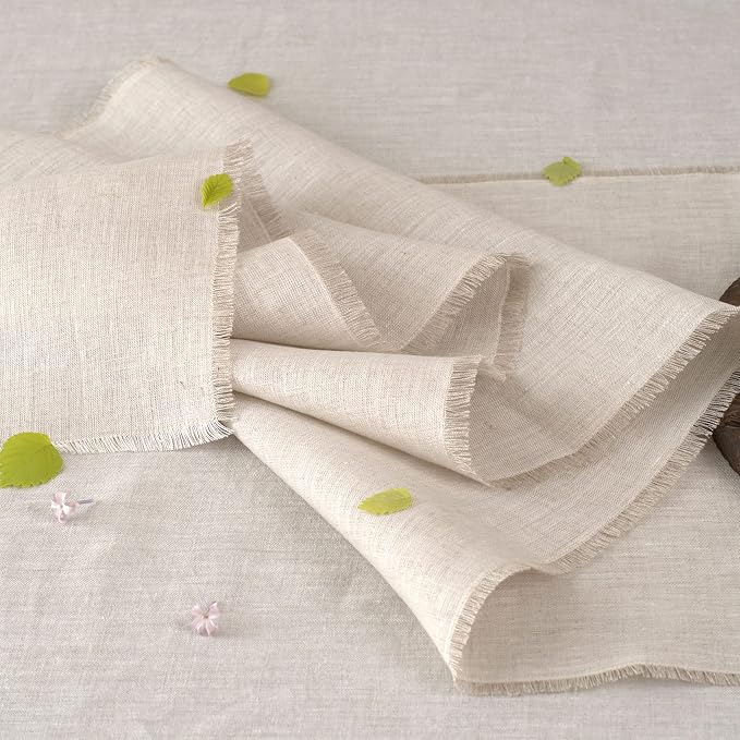 Linen Table Runner with Fringe- 14x48 Inch Natural, 100% Pure Linen Table Runner - Image 5