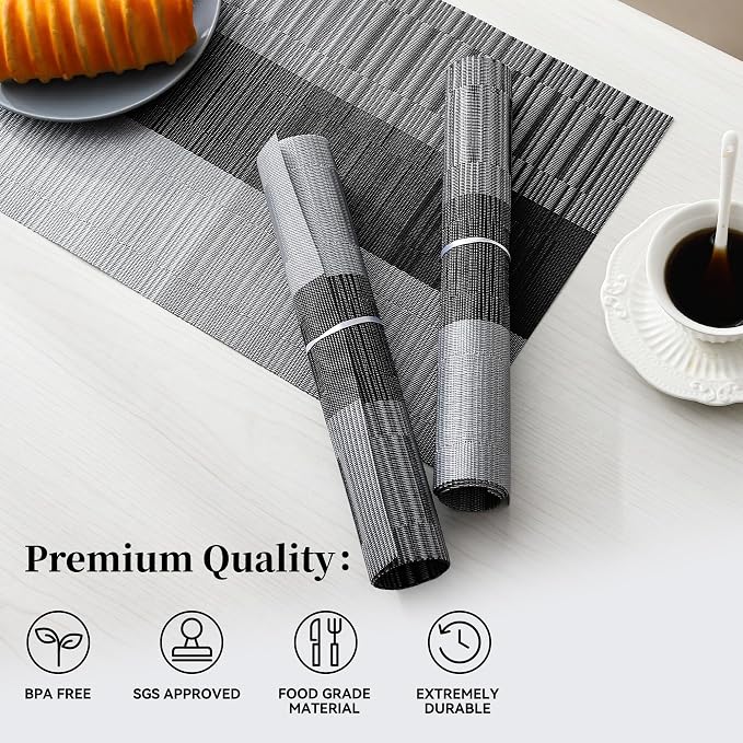 Leetaltree Grey with White Striped Placemats Set of 12 - Image 2