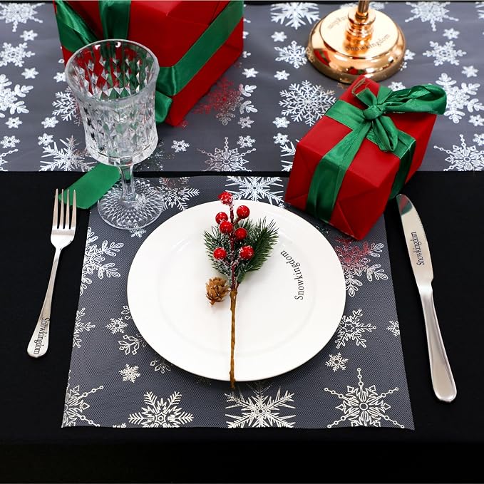 Snowkingdom 2PCS Silver Christmas Snowflake Glitter Table Runner 108 Inch | - Image 5