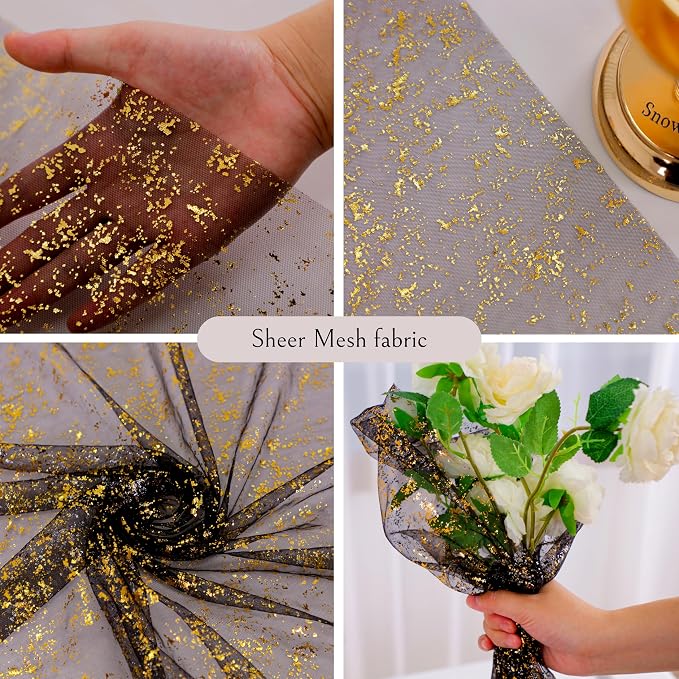 Snowkingdom 6 Pcs Black & Gold Cheesecloth Table Runner 10 FT, Sheer Chiffon - Image 3