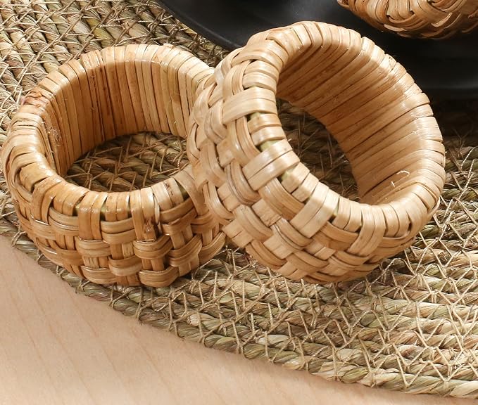 Lightnpro Natural Rattan Decorative Napkin Rings Set of 12, Serviette Napkin - Image 7