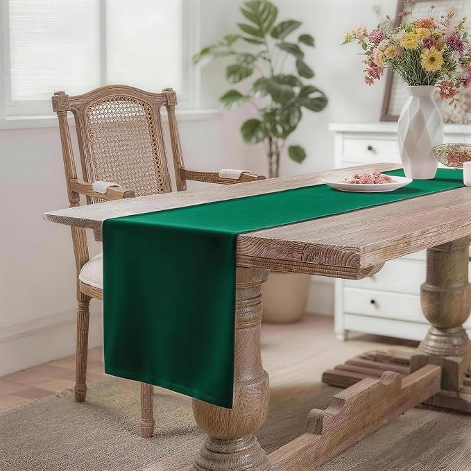 MEANMOY Green Table Runner 48 Inches Long Waterproof Washable Table Runners | - Image 2