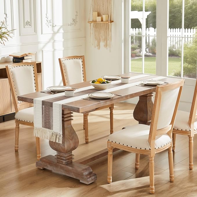 Macrame Style Bicolor Stitching Table Runner 14x60in Cocoa Brown | Woven Boho - Image 2