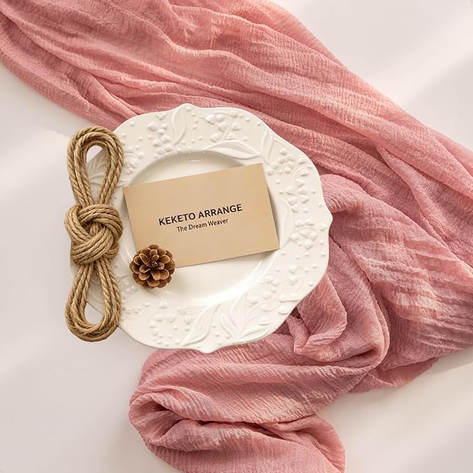 Dusty Rose Cheesecloth Table Runner 120 Inches - Image 4