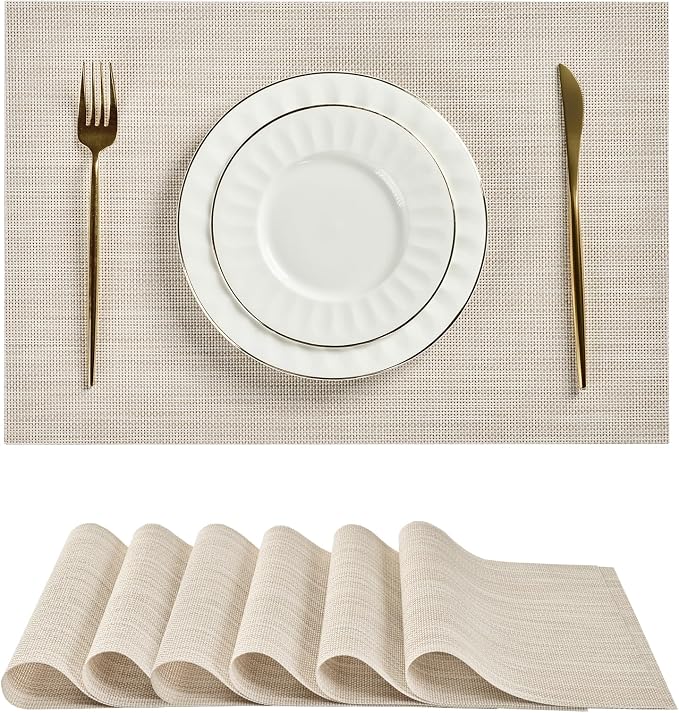 Leetaltree Beige White Placemats Set of 6 by Leetaltree-ArtatEveryTable