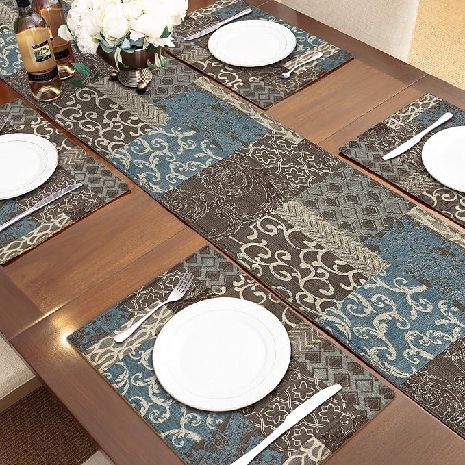 Loom and Mill Luxury Table Runner 90 Inches Long, Patchwork Chenille Damask - Image 3