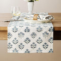 Block Print Floral Decorative Table Runners, 13x36 Inch Dusty Blue | 100% by Unknown