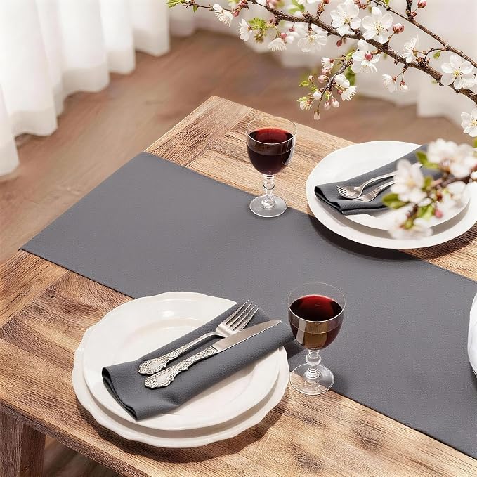 FOLINS&HOME Grey Waterproof Decorative Table Runner 36 Inches Long | 210GSM - Image 2