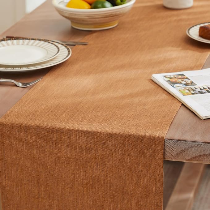 Rustic Cotton Linen Table Runner, 13x108 Inches Caramel | Farmhouse Style Linen - Image 3