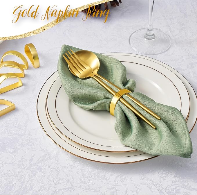 Gold Napkin Rings Set of 12, Semicircle Metal Bright Gold Napkin Holder Buckles - Image 3