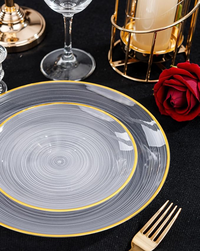 Morejoy 60Pcs Clear Plastic Plates, Modern swirl design Plate Include 30Clear - Image 2