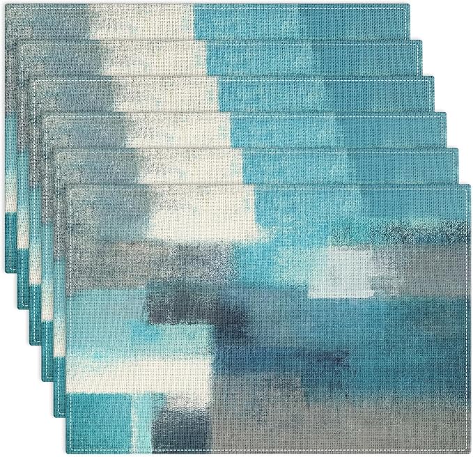Emvency Farmhouse Placemats Set of 6, 12x18 Inch, Teal Blue Coastal | Farmhouse by Emvency
