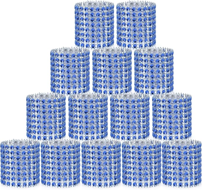 Blue Napkin Rings Bulk Set of 150pcs, Wedding Diamond Crystal Rhinestone Napkin by Wotoban
