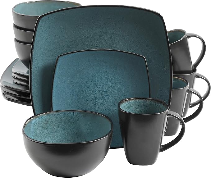 Gibson Elite Soho Lounge 16-Piece Reactive Glaze Dinnerware Set – Teal and by GibsonHomewares