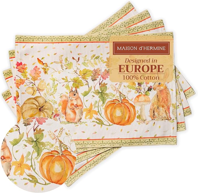 Maison d' Hermine Placemats Set of 4 Reusable 100% Cotton | Cloth Place Mats by MaisondHermine