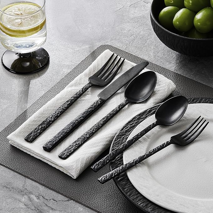 60 Pcs Black Hammered Silverware Set - Image 7