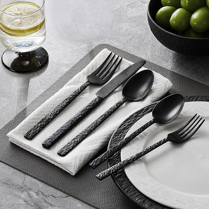 30 Pcs Black Hammered Silverware Set - Image 7