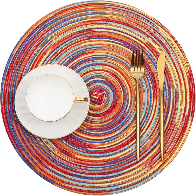 SHACOS Round Braided Placemats Set of 8 Washable 15 inch Round Table Mats - Image 2
