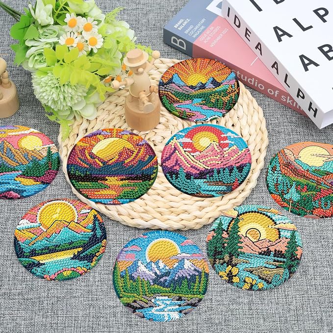 Ekuxom 8 PCS Sunset Diamond Art Coasters Kits- Landscape Diamond Painting - Image 2