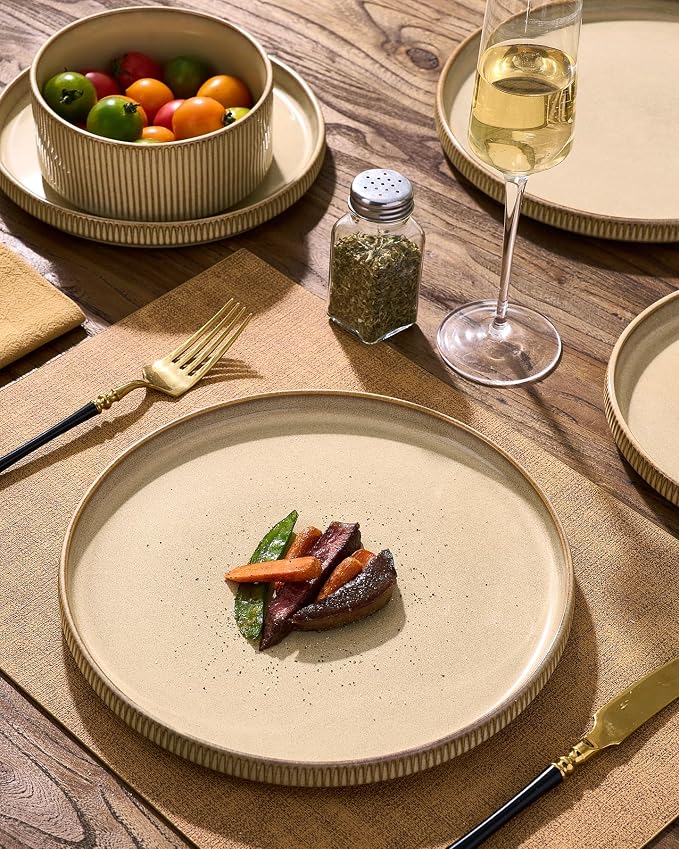 Stoneware Dinnerware Sets for 4, Reactive Glaze, Cream | 12-Piece Everyday - Image 3