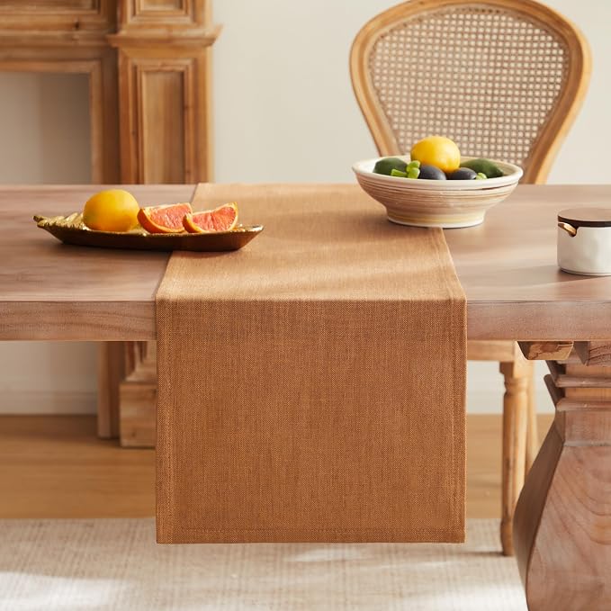 Rustic Cotton Linen Table Runner, 13x90 Inches Caramel | Farmhouse Style Linen - Image 4