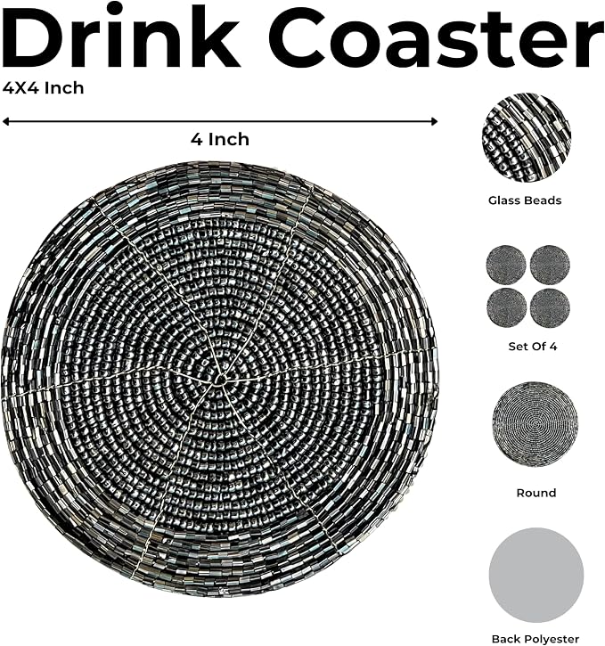 Coasters Set of 4 Handmade Beaded Bar Drink Tabletop Protection - Image 4