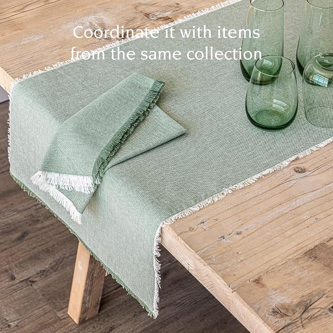 Over&Back 18x90 Woven Frayed Chambray Cotton Table Runner - Image 3
