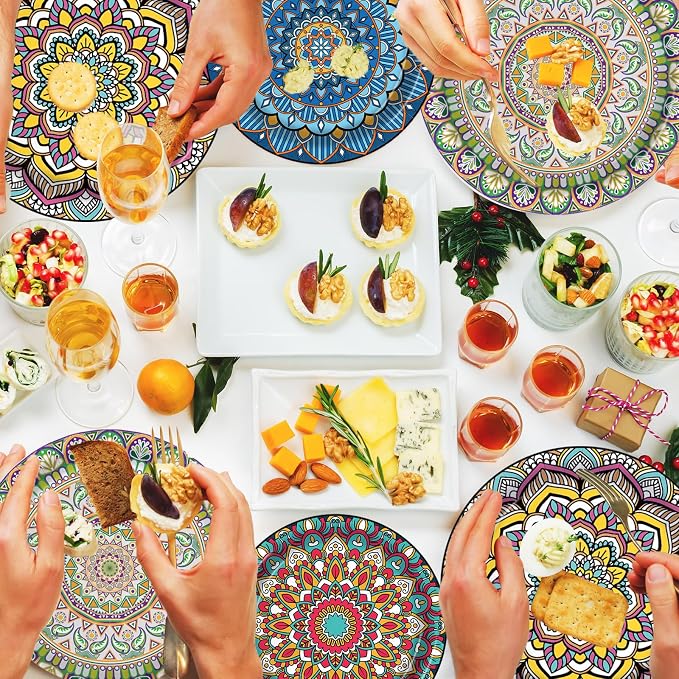 100PCS Boho Paper Plates 7Inch & 9Inch, Vintage Bohemian Disposable Dinnerware - Image 6