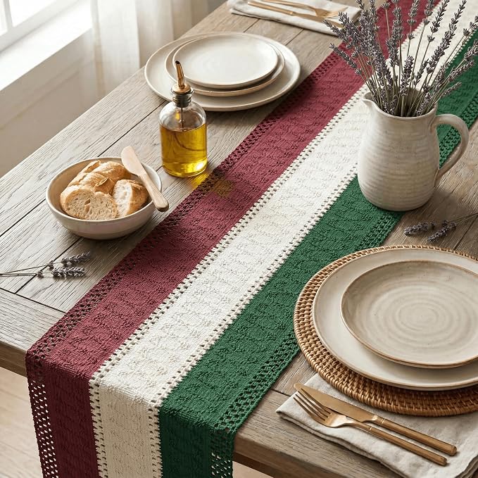 Artoid Mode Green Beige Red Farmhouse Rustic Table Runner 12x108 Inch | Holiday - Image 3