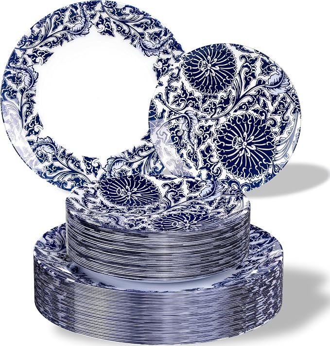 Blue Plastic Plates, Floral Disposable Plates, anniversaries, or holidays. by Hioasis