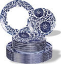 Blue Plastic Plates, Floral Disposable Plates, anniversaries, or holidays. by Hioasis