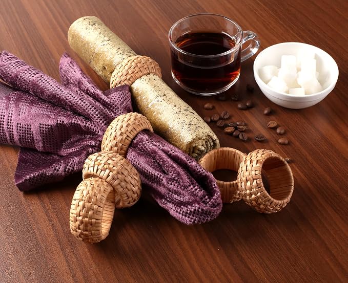 Woven Jute Napkin Rings, Natural Rattan | Handmade rattan, plastic base - Image 4