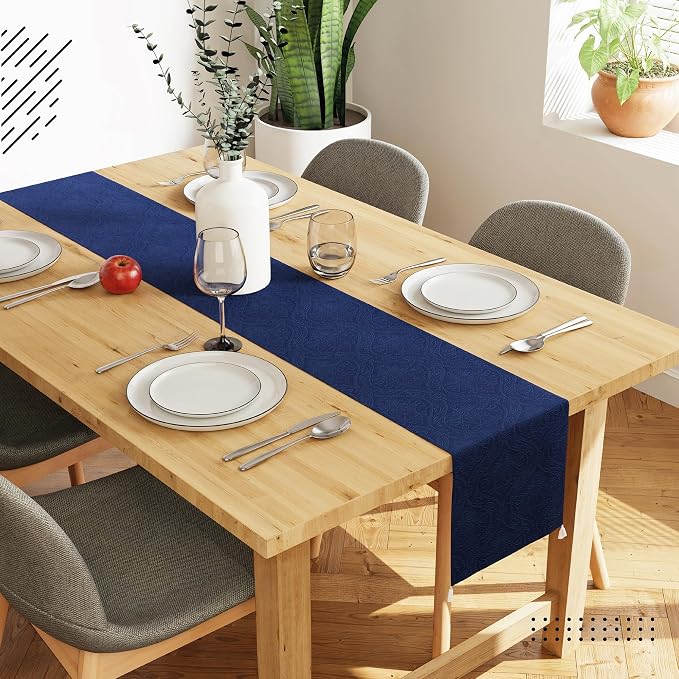 Encasa XO Table Runner, Embossed Velvet, Elegant 13"x72" | Navy Blue, 175 GSM - Image 2
