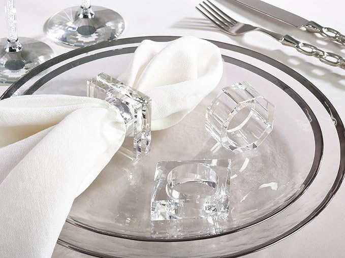 SARO LIFESTYLE Double Block Crystal Glass Napkin Ring - Image 5