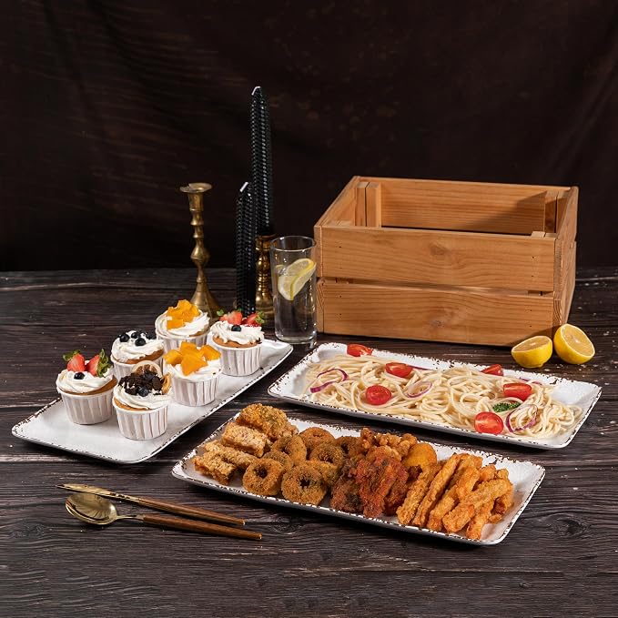 4-Pack 14" x 7" White Serving platter Set, Reusable Farmhouse Melamine Serving - Image 4