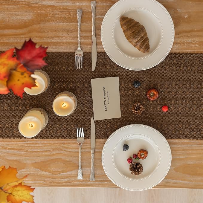 Fall Thanksgiving Boho Macrame Brown Table Runner 13x48 Inch | Woven Burlap - Image 4