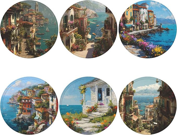 Ocean City Coasters Leather Round Drink Coasters 6 Pcs Set - Image 2