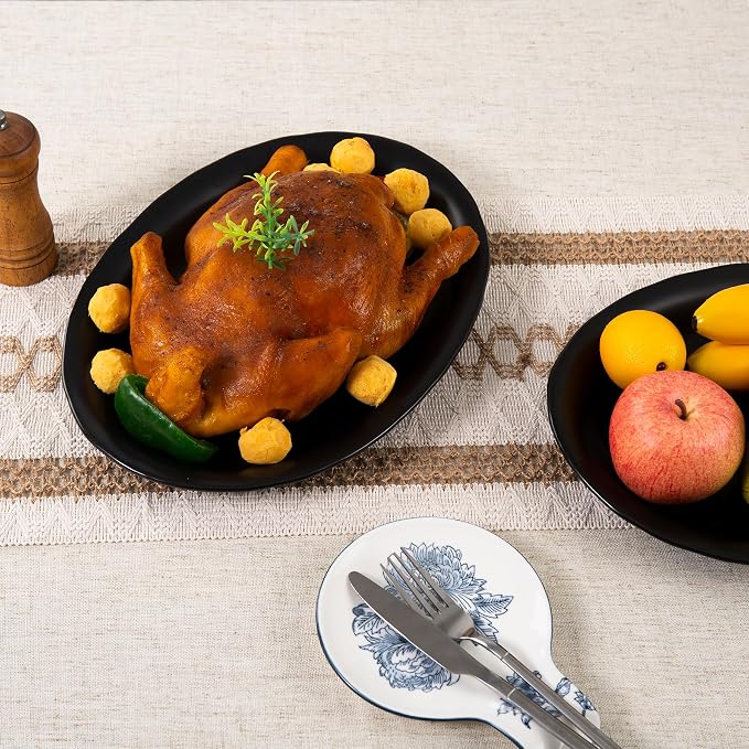 Black Ceramic Plates, 13.7" Serving Platter, Oval Dinner Plates, Serving Dish - Image 6