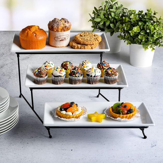 Gibson Elite Gracious Dining 3-Tier Serving Display Stand, Rectangular White - Image 2