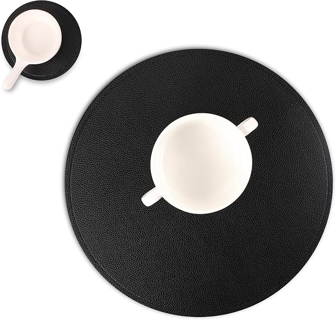 Set of 6 Faux Leather Round Placemats and Coasters, Coffee Mats Kitchen Table by JOVONO
