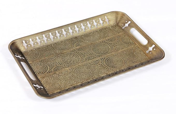 Sturdy 16" Rectangular Decorative Metal Serving Tray by Unknown