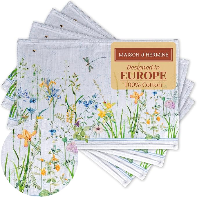 Maison d' Hermine Placemats Set of 4 Reusable 100% Cotton | Cloth Place Mats by MaisondHermine