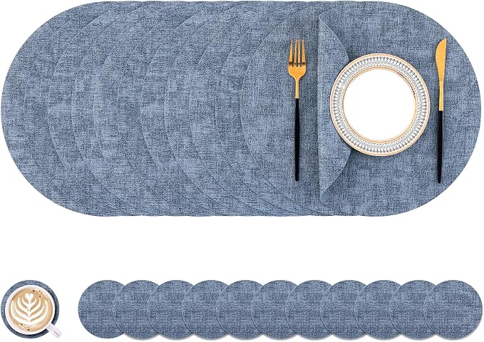 Homaxy Round Faux Leather Placemats and Coasters, Wipeable Place Mats, by Homaxy
