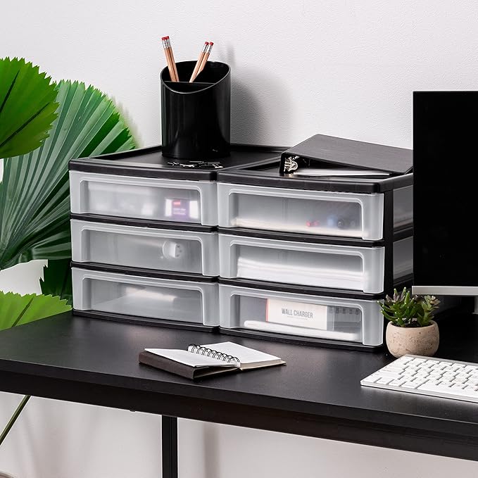 IRIS USA 2-Pack, 3-Drawer Medium Plastic Stacking Desktop Organizer, stationery - Image 7