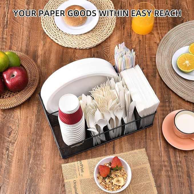 Paper Plate Organizer for Countertop, Utensil Holder Caddy for Party - Image 5