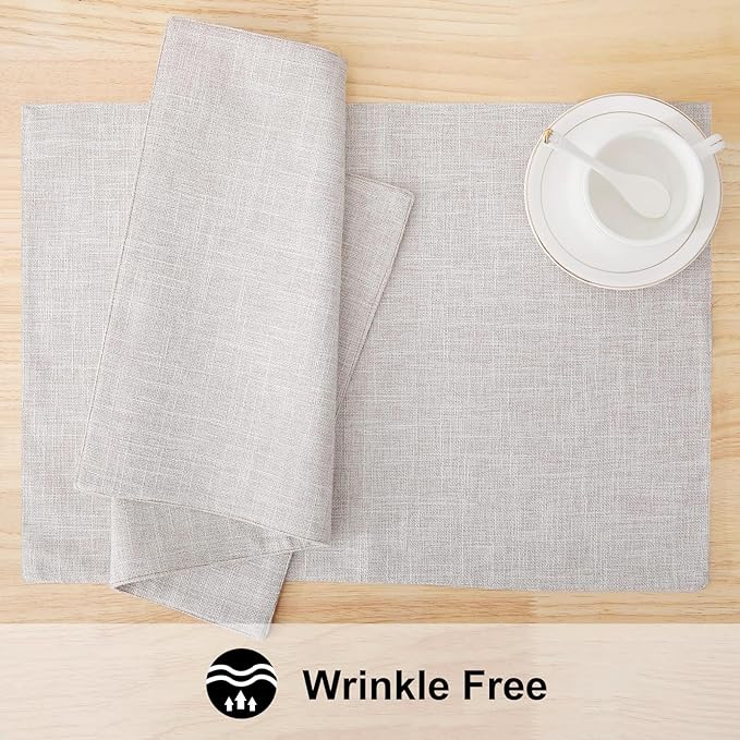 Faux Cotton Linen Placemats Set of 6, Cloth Washable Farmhouse Dining Table Mats - Image 5