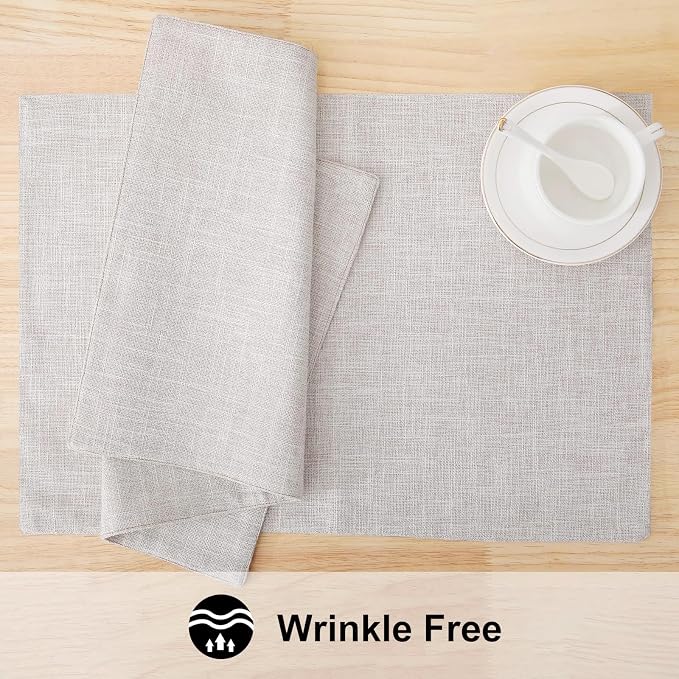 Faux Cotton Linen Placemats Set of 4, Cloth Washable Farmhouse Dining Table Mats - Image 5