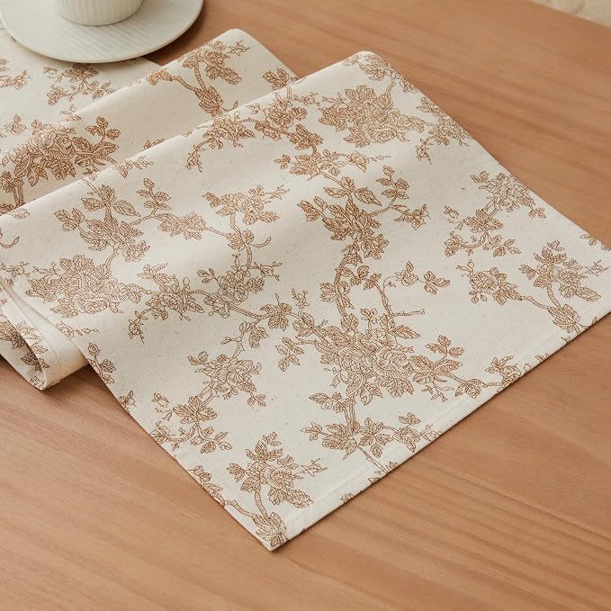 French Pastoral Farmhouse Table Runners, 13x90 Inch Brown | 100% Organic Cotton by Unknown